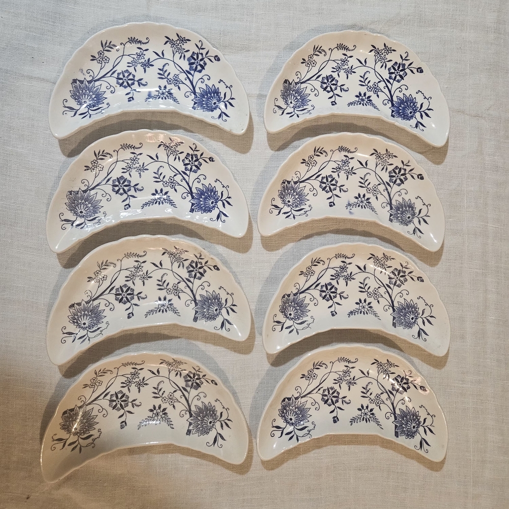 Elegant Blue Floral Crescent Plates